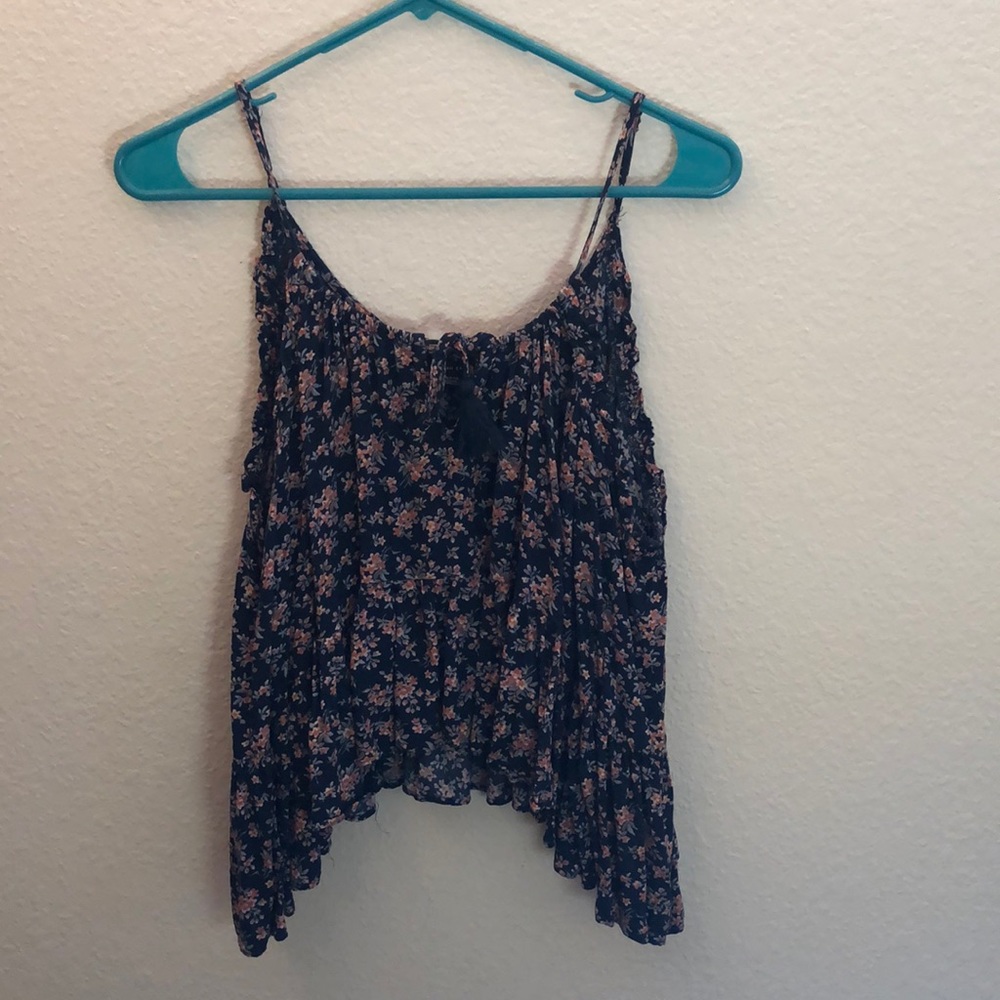 Long-sleeved Floral Open Shoulder Top